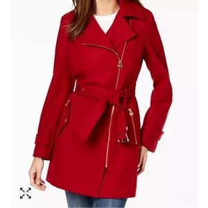 Michael Kors Wool Winter Jacket Pea Coat Lined Red Gold Zipper Sz PXS $248